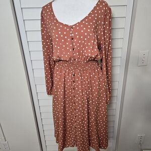 Indigo Rose Chic Long Sleeve Polka Dot Dress in Rust Size L